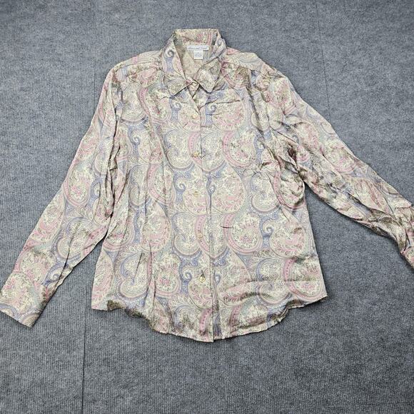 Vintage Anna & Frank Shirt Womens XL Pastel Paisley Silk Button Up Blouse Retro - Picture 1 of 6